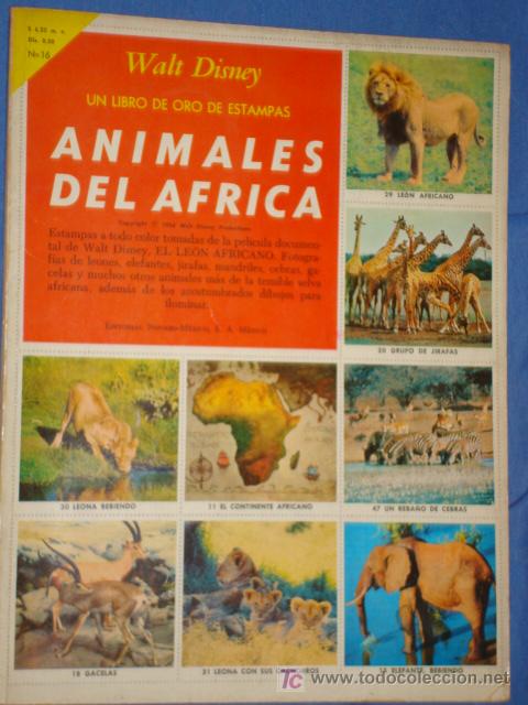 Collezionismo &Aacute;lbum: UN LIBRO DE ORO DE ESTAMPAS N&ordm; 16 * ANIMALES DEL AFRICA * 48 CROMOS  * NOVARO* A&Ntilde;O 1958 *