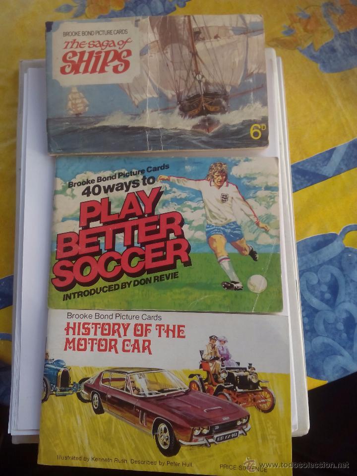 Collectionnisme Album: LOTE 3 BROOKE BOND PICTURE CARDS PLAY BETTER SOCCER THE SAGA OF SHIPS Y MOTOR CAR