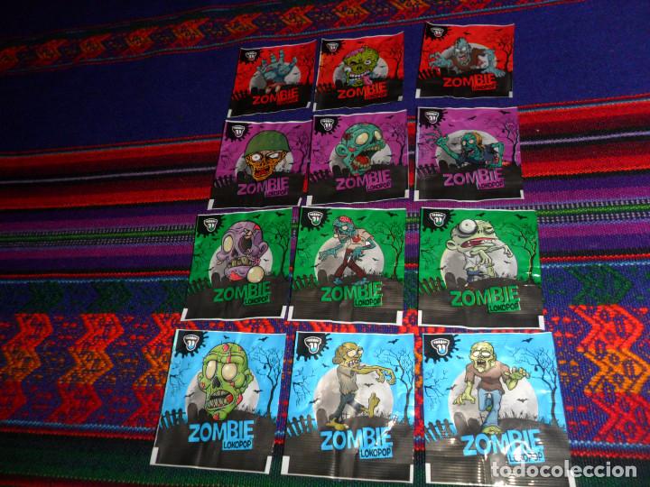 Coleccionismo &Aacute;lbum: ZOMBIE LOKOPOP COMPLETA 12 ENVOLTORIOS. PIRULETAS PINTALENGUAS. BUEN ESTADO. RARO.