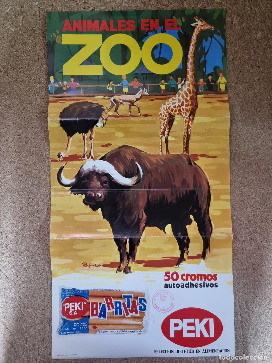 Colecionismo Caderneta: Cartel Original Publicidad.Album Cromos Animales en el Zoo.Biscottes Peki 62x32 cm