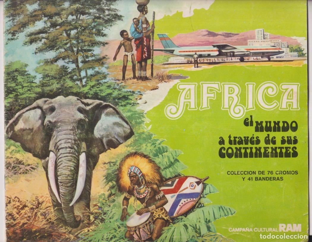 Coleccionismo &Aacute;lbum: &Aacute;frica, El mundo a trav&eacute;s de sus continentes. Completo 76 cromos y 41 banderitas sin n&uacute;mero en p&aacute;gin