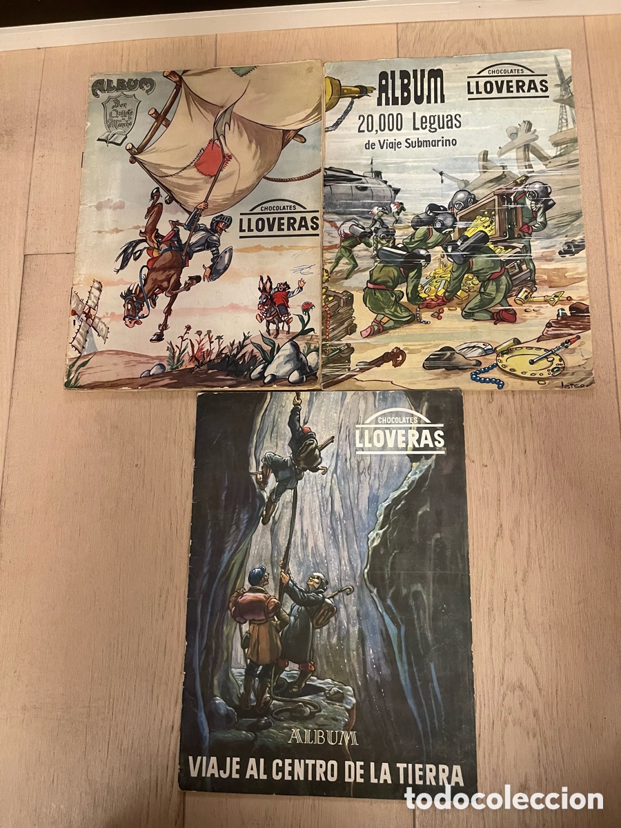 Coleccionismo &Aacute;lbum: Los 3 &aacute;lbumes de Chocolates Lloveras. Don Quijote. 20.000 leguas viaje submarino,viaje centro tierra