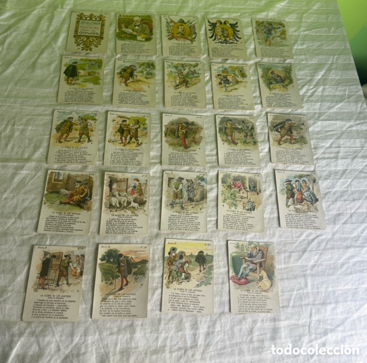 Coleccionismo &aacute;lbum: Colecci&oacute;n completa 24 cromos La gloria de los Austrias &ndash; Chocolates Amatller, principios siglo XX