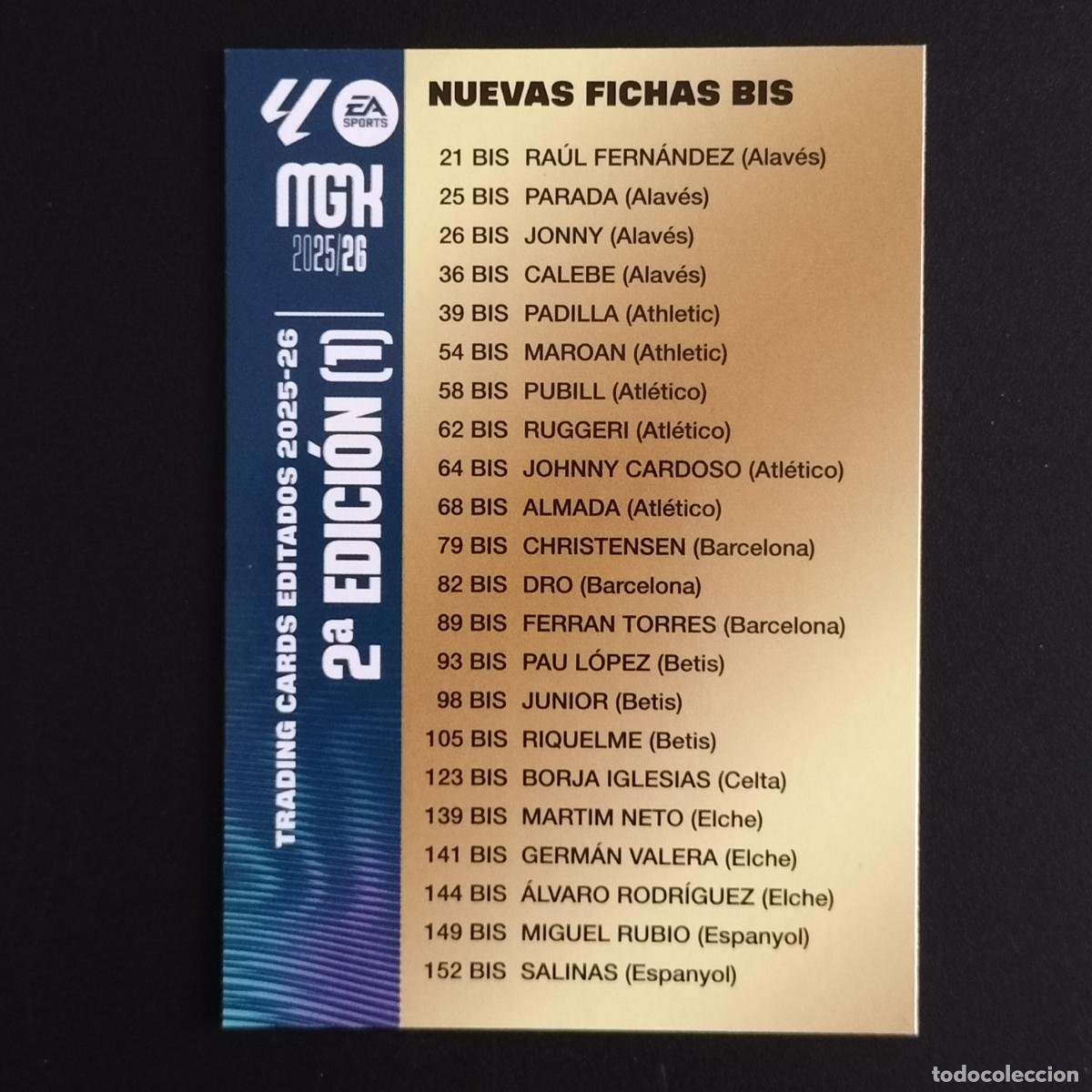 &Aacute;lbum de f&uacute;tbol completo: MGK INDICE NUEVAS FICHAS BIS 2&ordf; EDICION 1 CROMOS ALBUM MEGACRACKS LIGA FUTBOL 2025 2026 25 26
