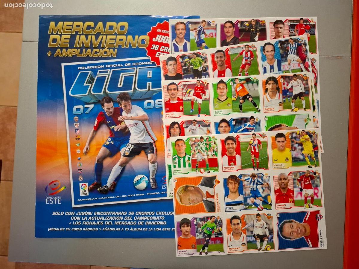 Album de football complet: MERCADO FICHAJES INVIERNO COMPLETO LIGA ESTE 2007 2008 07 07 CROMOS SIN PEGAR + ALBUM PLANCHA