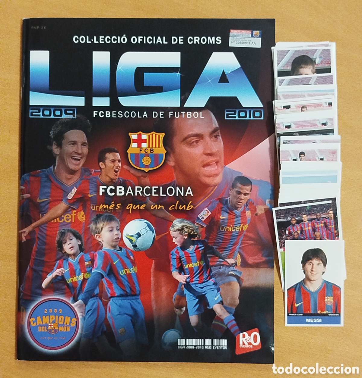 &Aacute;lbum de f&uacute;tbol completo: MESSI SEXTETE ESCOLA FC BARCELONA 2009/10 ALBUM VACIO PLANCHA Y COLECCI&Oacute;N COMPLETA CROMOS SIN PEGAR