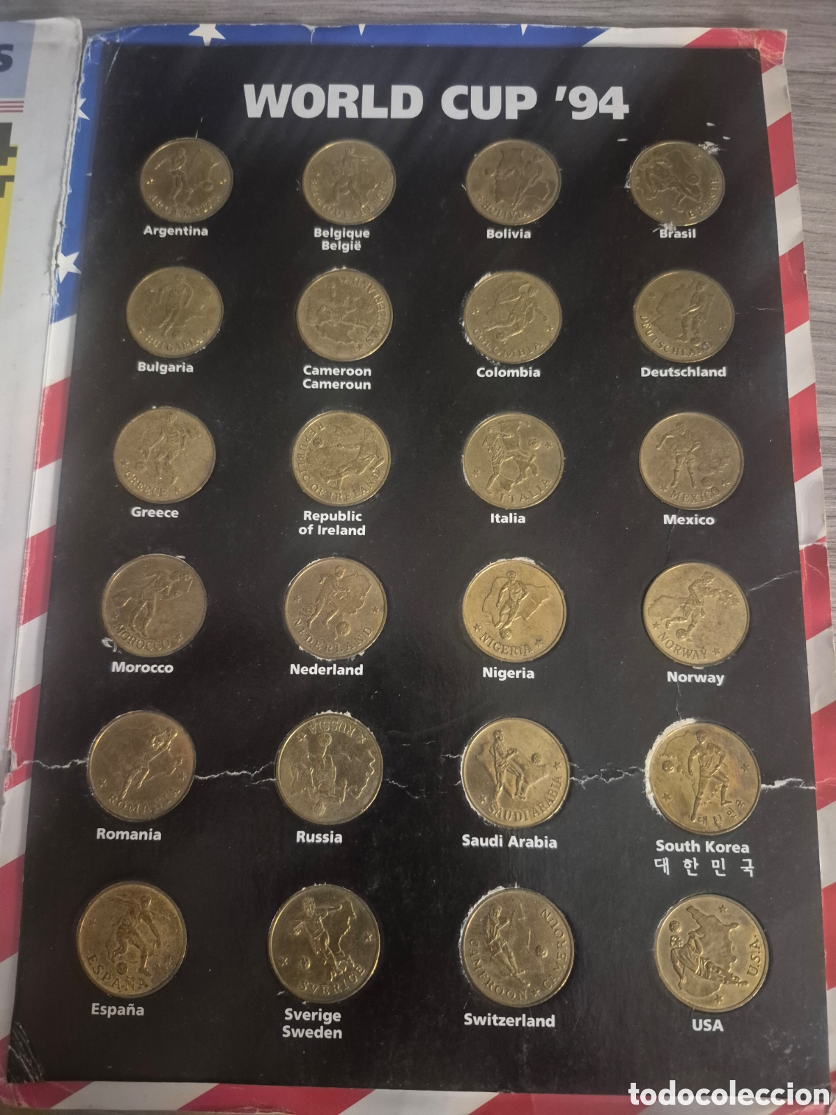 &Aacute;lbum de f&uacute;tbol completo: Coleccion de monedas doradas mundial USA 94
