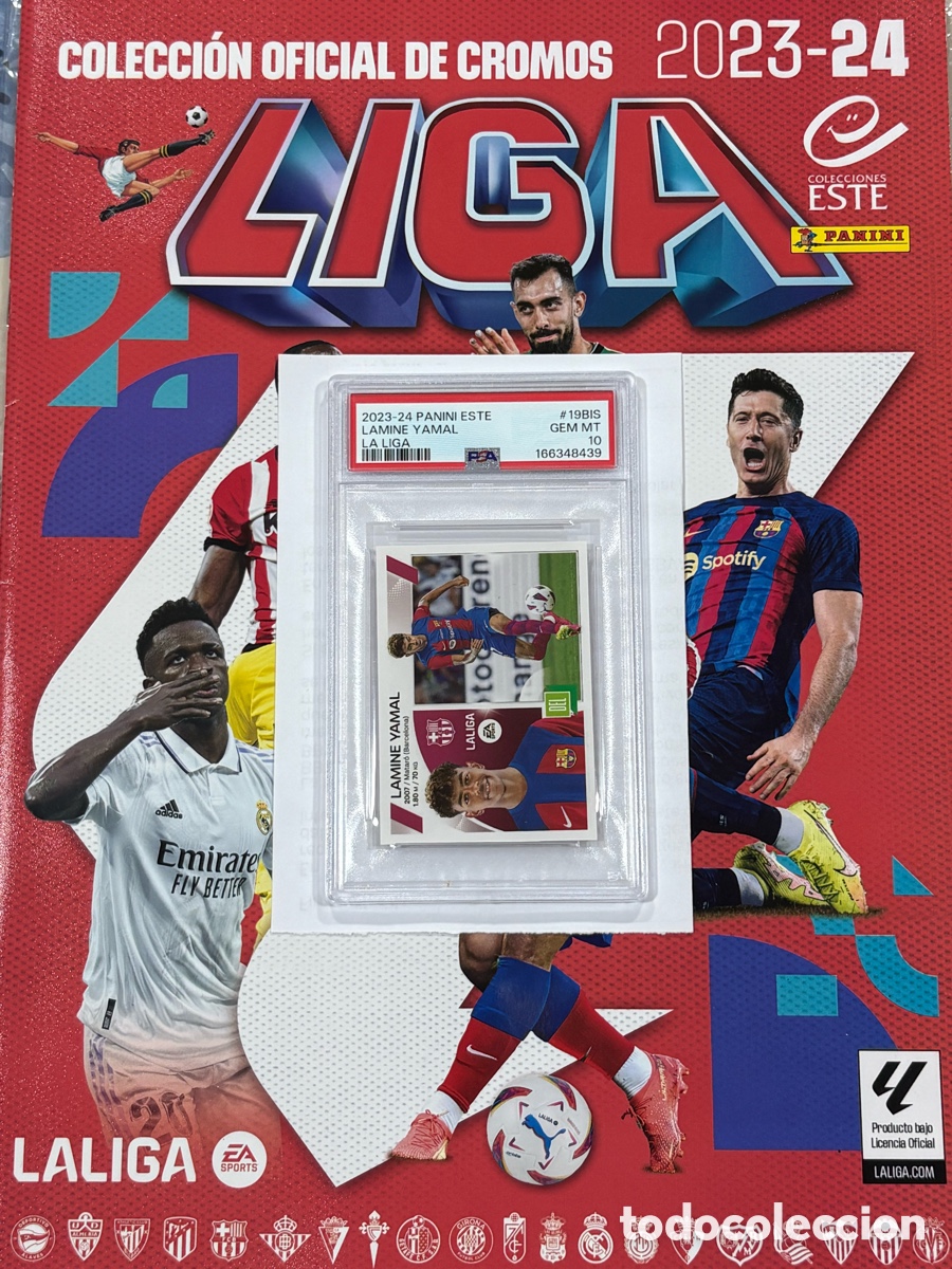 &Aacute;lbum de f&uacute;tbol completo: Completa Liga Este 2023-24 + Mercado Inv + Extra Gold #19BIS PSA 10 Lamine Yamal
