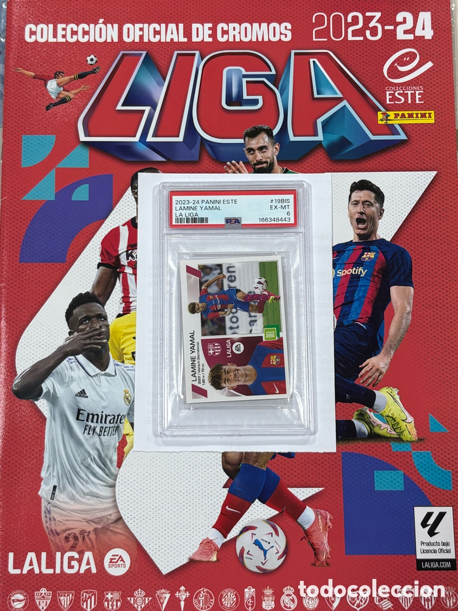 &Aacute;lbum de f&uacute;tbol completo: Completa Liga Este 2023-24 + Mercado Inv + Extra Gold #19BIS PSA 6 Lamine Yamal