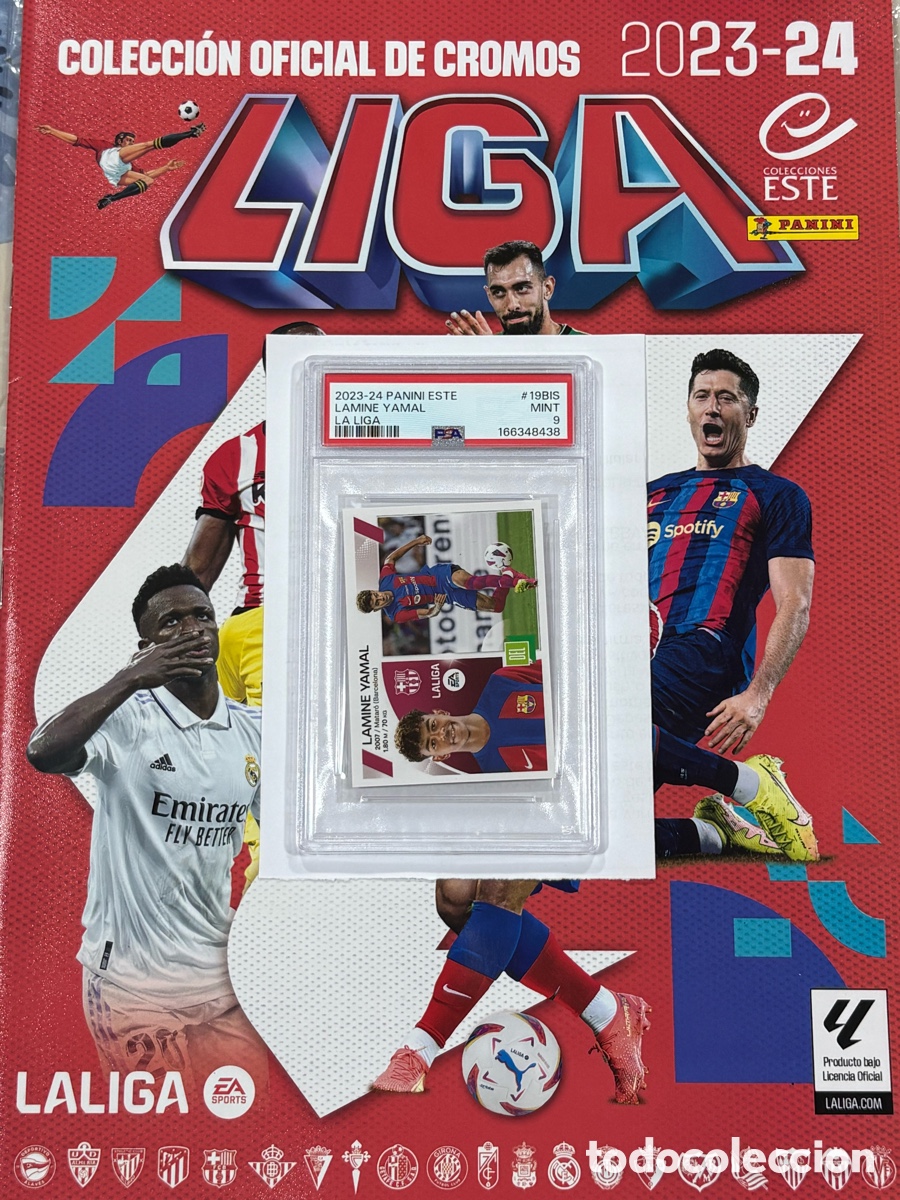 &Aacute;lbum de f&uacute;tbol completo: Completa Liga Este 2023-24 + Mercado Inv + Extra Gold #19BIS PSA 9 Lamine Yamal