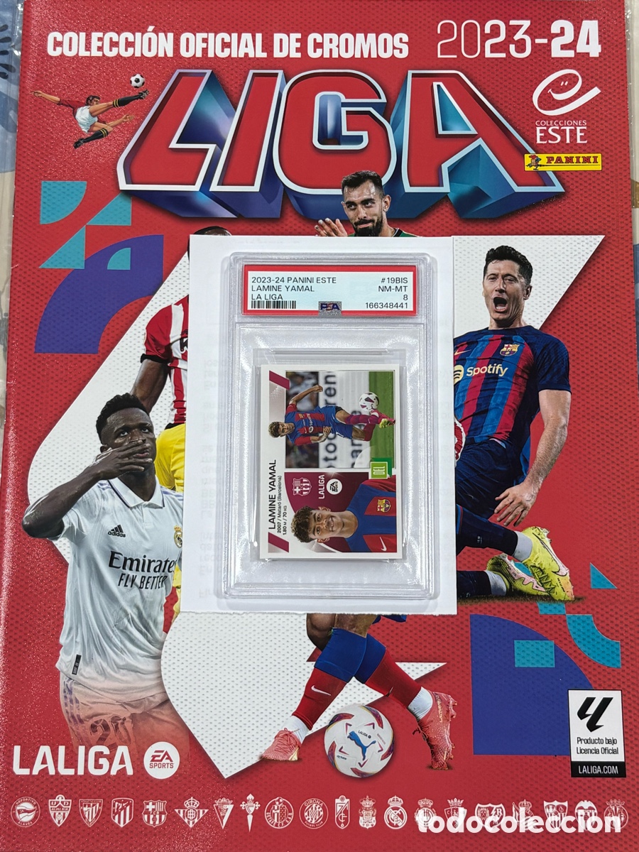 &Aacute;lbum de f&uacute;tbol completo: Completa Liga Este 2023-24 + Mercado Inv + Extra Gold #19BIS PSA 8 Lamine Yamal