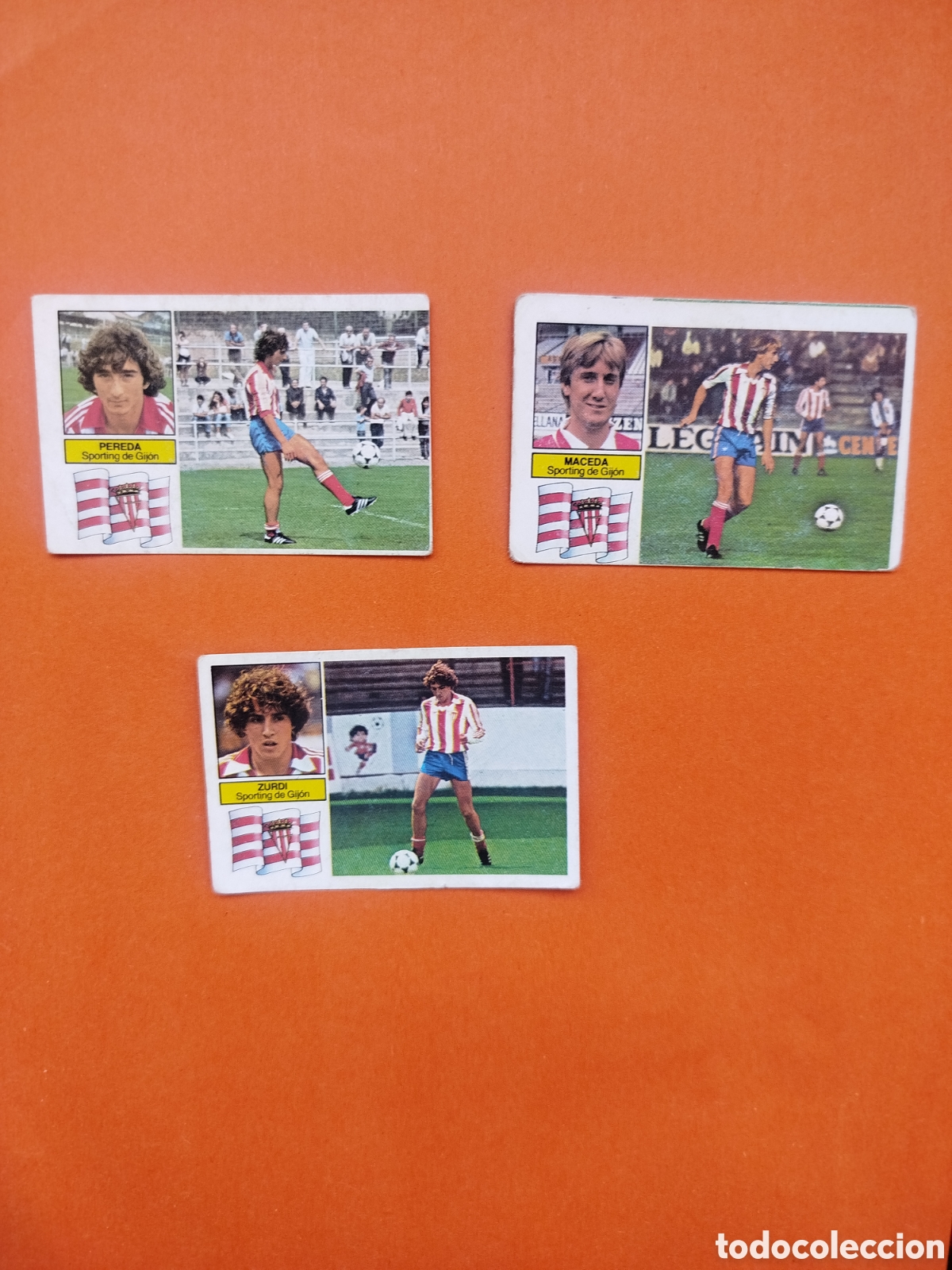 &Aacute;lbum de f&uacute;tbol completo: Lote 3 cromos Sporting de Gij&oacute;n,Zurdi Coloca,Maceda y Pereda