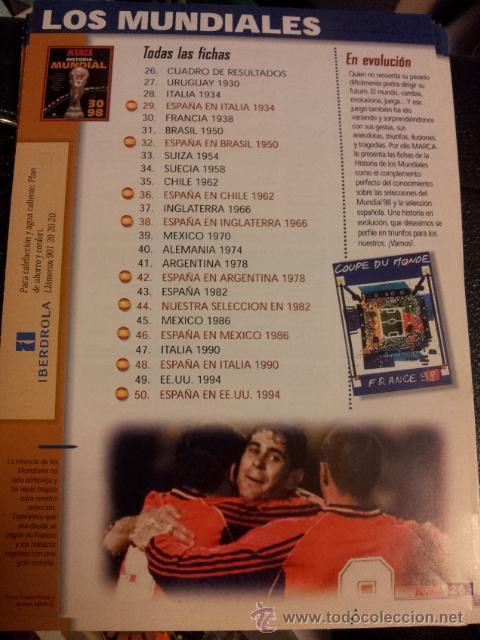 Collectionnisme sportif: FICHA N&ordm; 26 DEL FICHERO MARCA HISTORIA DEL MUNDIAL DESDE 1930 HASTA 1998