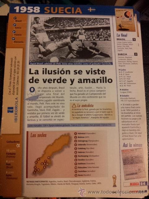 Collectionnisme sportif: FICHA N&ordm; 34 DEL FICHERO MARCA HISTORIA DEL MUNDIAL DESDE 1930 HASTA 1998