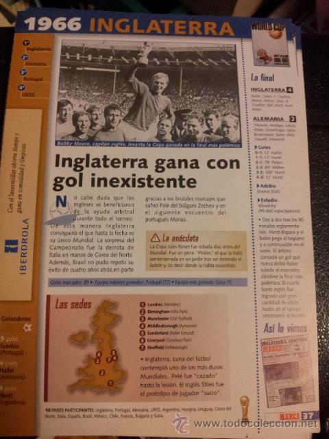 Collectionnisme sportif: FICHA N&ordm; 37 DEL FICHERO MARCA HISTORIA DEL MUNDIAL DESDE 1930 HASTA 1998
