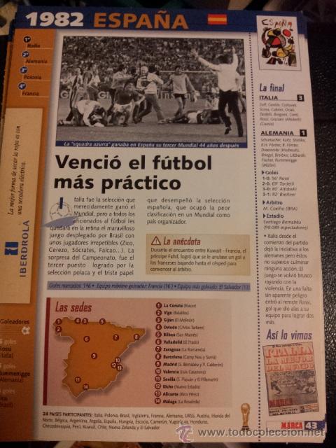 Collectionnisme sportif: FICHA N&ordm; 43 DEL FICHERO MARCA HISTORIA DEL MUNDIAL DESDE 1930 HASTA 1998