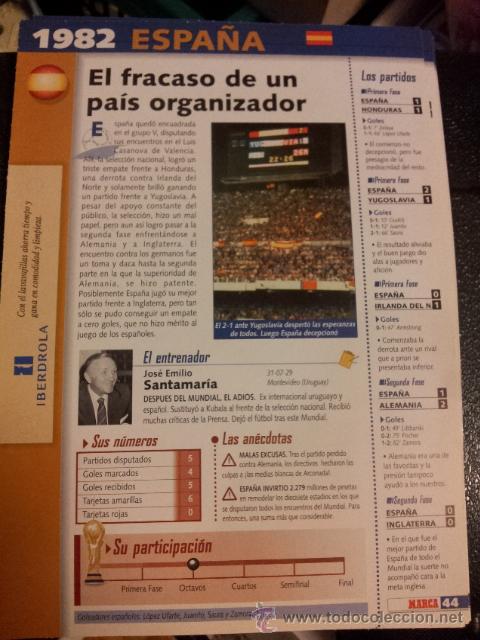 Collectionnisme sportif: FICHA N&ordm; 44 DEL FICHERO MARCA HISTORIA DEL MUNDIAL DESDE 1930 HASTA 1998