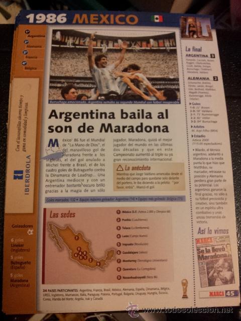 Collectionnisme sportif: FICHA N&ordm; 45 DEL FICHERO MARCA HISTORIA DEL MUNDIAL DESDE 1930 HASTA 1998