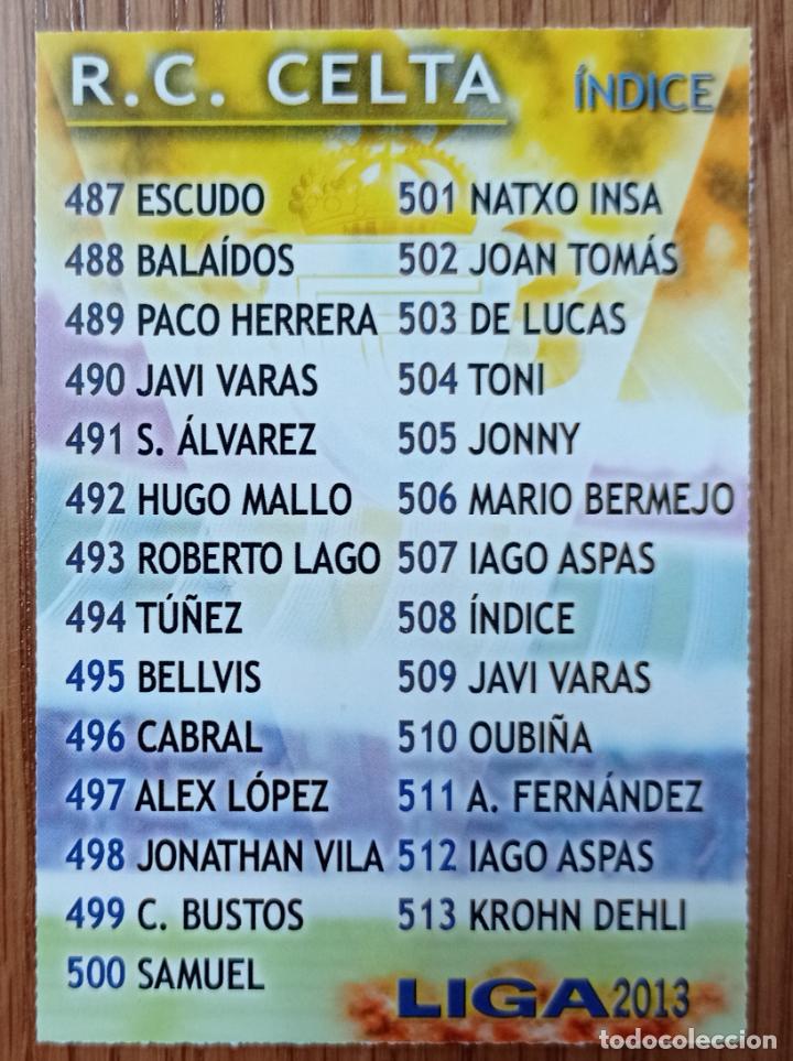 Collectionnisme sportif: CROMO N&deg; 508 INDICE CELTA C. F FICHA LIGA MUNDICROMO 2012 2013 12 13