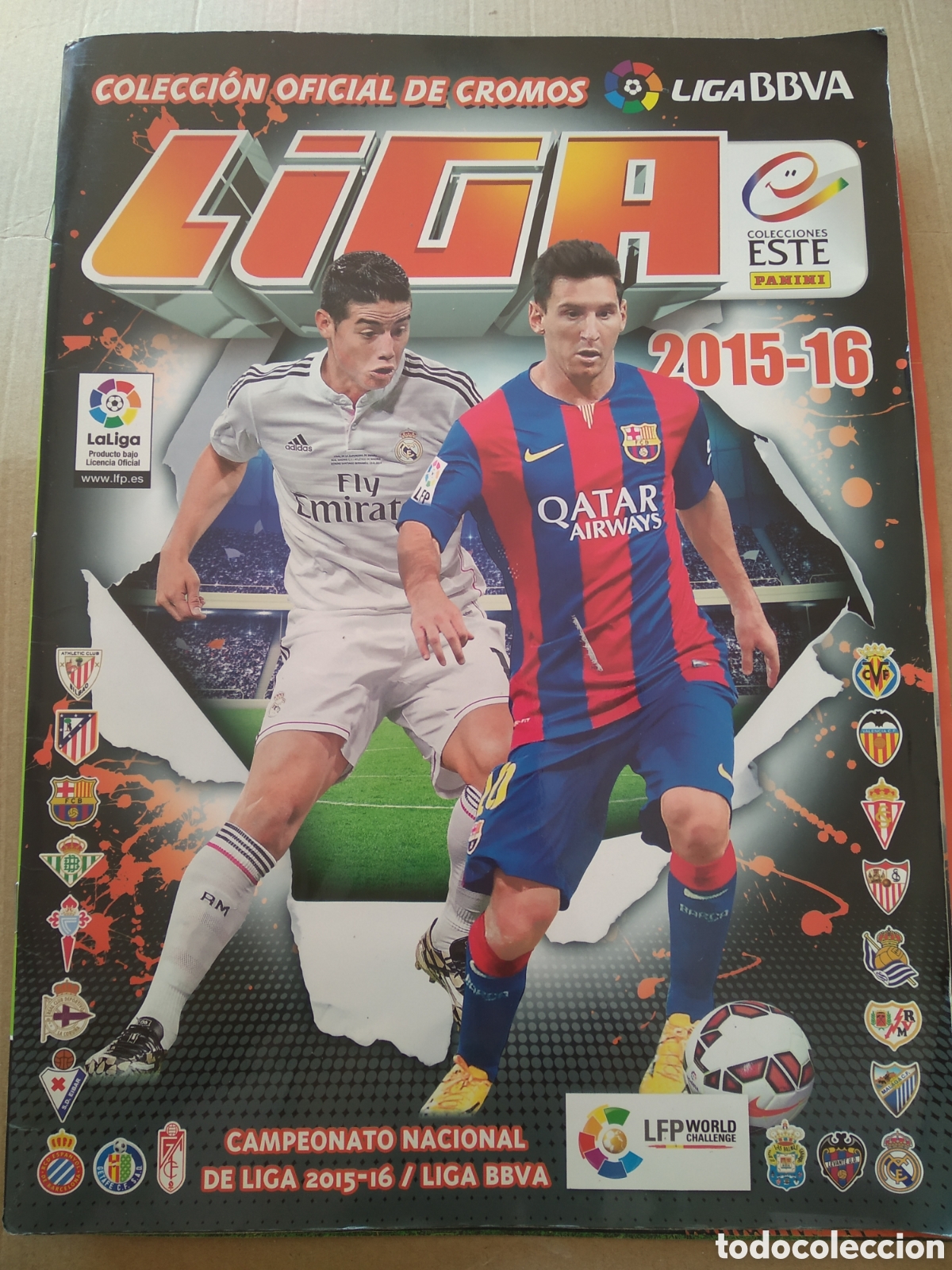 Sports collectibles: &Aacute;LBUM VACIO CROMO FUTBOL LIGA PANINI 2015-2016 EDICIONES ESTE 15-16 MESSI JAMES RODR&Iacute;GUEZ