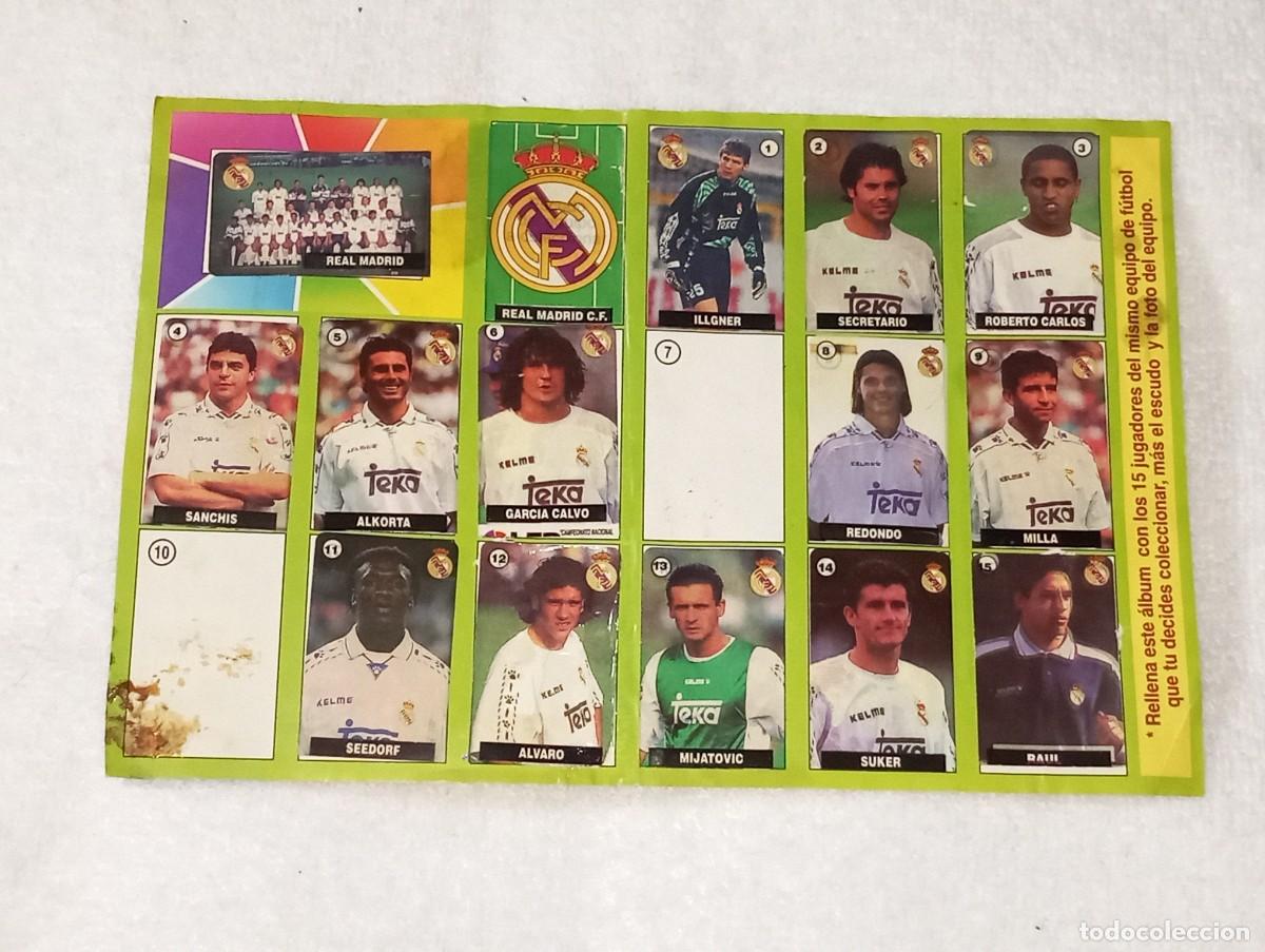 Sports collectibles: ANTIGUO ALBUM DE CROMOS CHICLE FUTBOL LA LIGA DE LAS ESTRELLAS REAL MADRID VIDAL A&Ntilde;O 1996 - 97