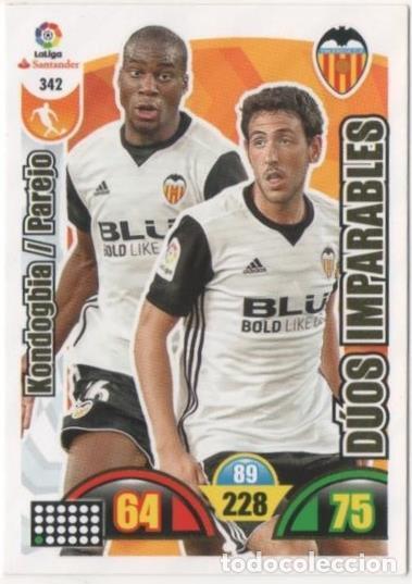 Colecionismo desportivo: Cromo E00825: Album 2-Trading Car Game 2017-18, Kondogbia-Parejo-D&Uacute;OS IMPARABLES: Valencia C.F. Medi