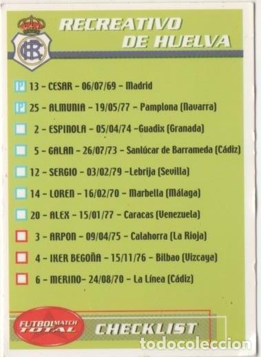 Sammelleidenschaft Sport: Cromo E00212: Fichas de la Liga 2003, Lista jugadores de Recrativo de Huelva - LFP