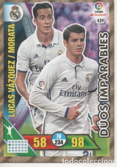 Colecionismo desportivo: Cromo E002810: Trade Card Game Adrenalyn. Liga 2016-17, D&uacute;os Imparables. Lucas V&aacute;zquez/Morata. Real