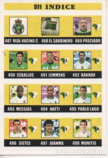 Collectionnisme sportif: Cromo E003905: Trading Card. Las Fichas de la Liga 2003. n&ordm; 511 Indice - LFP