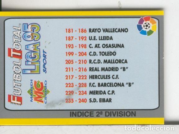 Collectionnisme sportif: Cromos: Futbol Total Liga 95: Indice segunda division - Varios