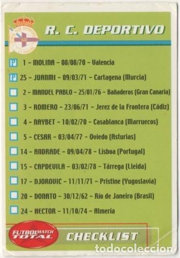 Collectionnisme sportif: Cromo E00075: Fichas de la Liga 2003, lista jugadores del R. C. La Coru&ntilde;a - LFP