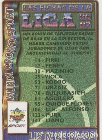 Collectionnisme sportif: Cromos: Liga 1996/1997: Lista de Bajas - Varios