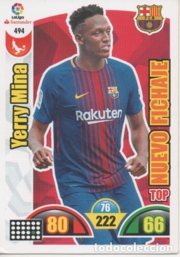 Colecionismo desportivo: Cromo E003012: Trade Card Game Adrenalyn. Liga 2017-18, Nuevo Fichaje. Yerry Mina. F.C. Barcelona -
