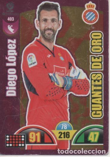 Colecionismo desportivo: Cromo E002995: Trade Card Game Adrenalyn. Liga 2017-18, Guantes de Oro. Digo L&oacute;pez. R.C.D. Espanyol