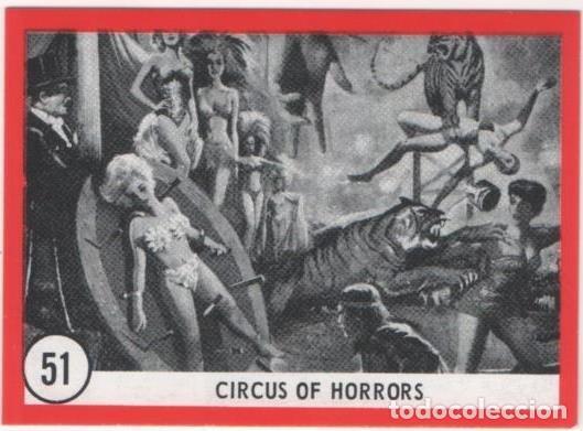 Colecionismo desportivo: Cromo E01127: Album 3-Famous Monsters Series, Card n&ordm; 51. Circus of Horrors - CAPTAIN CO.,