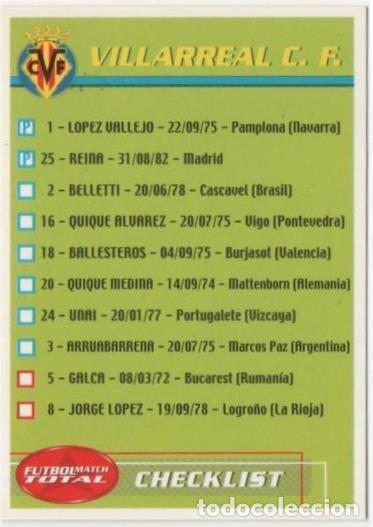 Coleccionismo deportivo: Cromo E00194: Fichas de la Liga 2003. Lista jugadores del Villareal C.F. - LFP