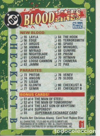 Colecionismo desportivo: Cromo E002148: Trading Cards. DC Bloodlines. Check List B - Varios