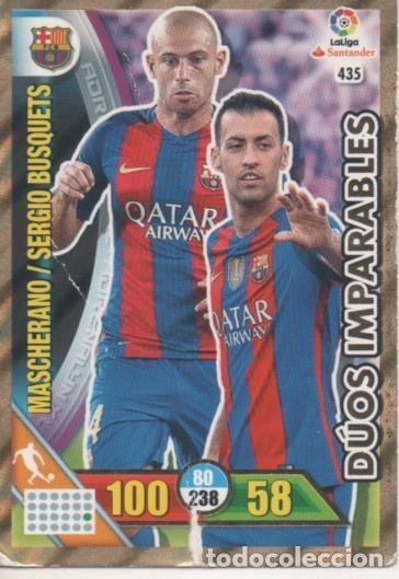Colecionismo desportivo: Cromo E002808: Trade Card Game Adrenalyn. Liga 2016-17, D&uacute;os Imparables. Mascherano/Sergio Busquets.