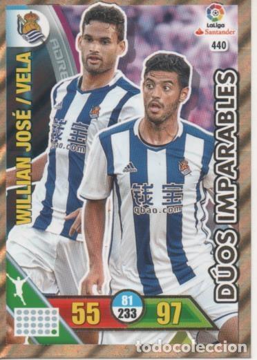 Colecionismo desportivo: Cromo E002811: Trade Card Game Adrenalyn. Liga 2016-17, D&uacute;so Imparables. Willwan Jos&eacute;/Vela. Real Soc