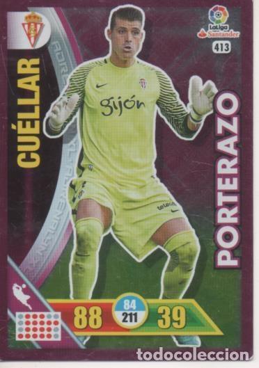 Colecionismo desportivo: Cromo E002791: Trade Card Game Adrenalyn. Liga 2016-17, Porterazo. Cu&eacute;llar. Real Sprting de Gij&oacute;n -