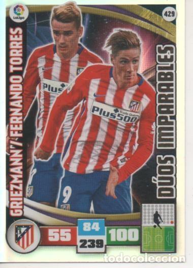 Collezionismo sportivo: Cromo E002659: Trade Card Game Adrenalyn. Liga 2015-16, D&uacute;os imparables. Griezmann/Fernando Torres.