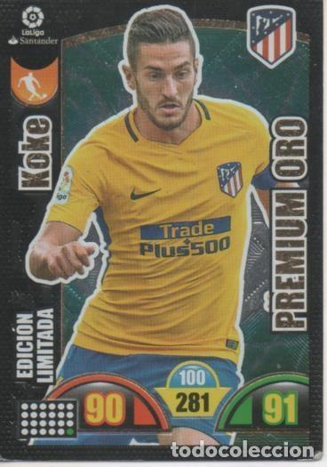 Coleccionismo deportivo: Cromo E003022: Trade Card Game Adrenalyn. Liga 2017-18, Premium Oro. Koke. C.A. de Madrid - LFP