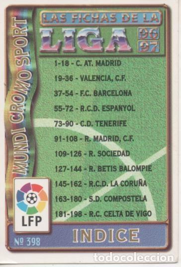 Coleccionismo deportivo: Cromo E003726: Trading Card. Las Fichas de la Liga 96-97. n&ordm; 398 Indice - LFP