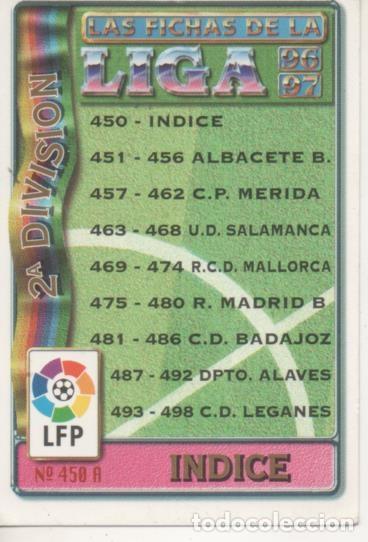 Coleccionismo deportivo: Cromo E003728: Trading Card. Las Fichas de la Liga 96-97. n&ordm; 450 A Indice - LFP