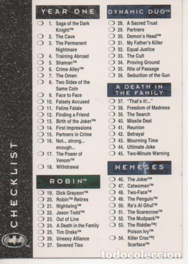 Coleccionismo deportivo: Cromo E003146: Trading Card,SkyBox. Batman Checklist - Varios