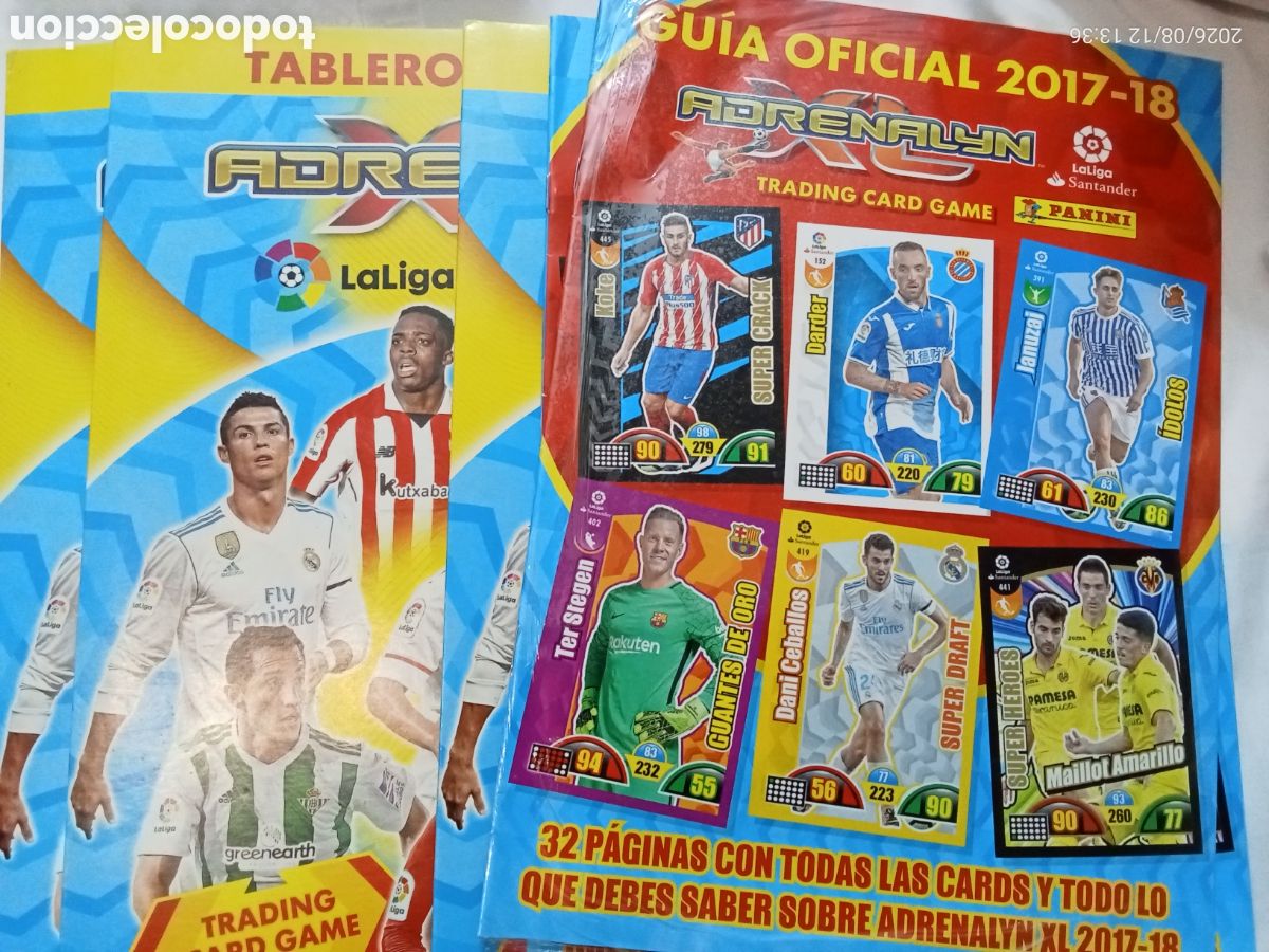 Coleccionismo deportivo: Lote de 3 tablero de juegos y dos gu&iacute;as oficiales 2017-2018 Adrenalyn Mesi, Cristiano, Ronaldo Panin