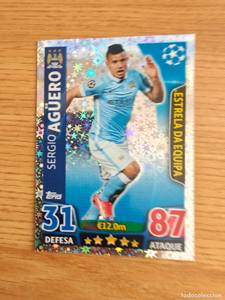 Coleccionismo deportivo: Sergio Ag&uuml;ero 52 Match Attax 15 16 Estrella del equipo Manchester City 2015 2016 Version Portuguesa