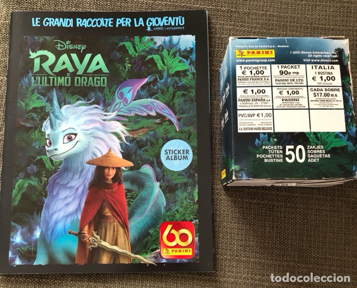 Coleccionismo &Aacute;lbumes: Lote Album vac&iacute;o + Caja 50 sobres sin abrir de cromos y tarjetas. Panini disney. Album en italiano