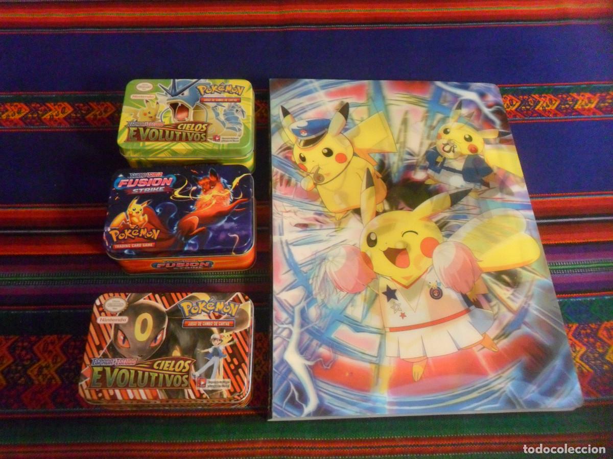 Colecionismo Cadernetas: POK&Eacute;MON ARCHIVADOR HOLOGR&Aacute;FICO 74 CROMO BOTE NESQUIK 3 CAJA CIELOS EVOLUTIVOS FUSI&Oacute;N STRIKE. REGALO