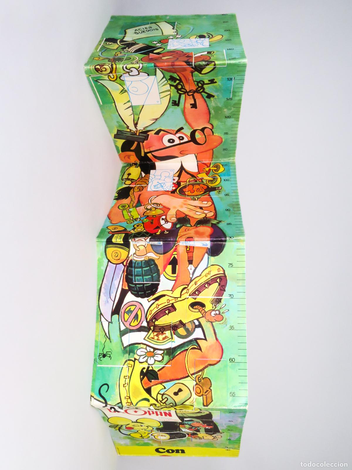 Coleccionismo &Aacute;lbumes: P&oacute;ster &aacute;lbum Cropan Mortadelo 1972 medidor altura crece casi completo faltan 3 cromos ver fotos